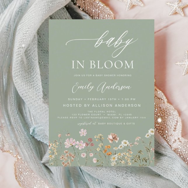 Sage Green Wildflower Baby in Bloom Invitation (Creator Uploaded)