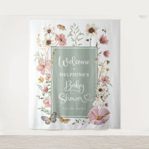 Sage Green Wildflower Baby in Bloom Shower Welcome Tapestry