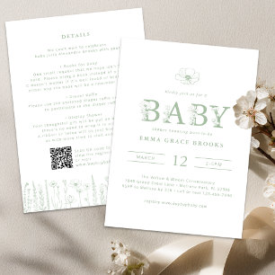 Sage Green Wildflower Baby Shower All-in-One  Invitation
