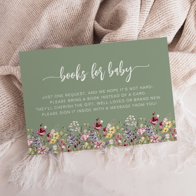 Sage Green Wildflower Baby Shower Book Request Enclosure Card (Creator Uploaded)