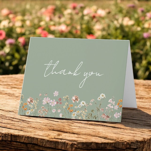 Sage Green Wildflower Baby Shower Garden Thank You Card (Creator Uploaded)