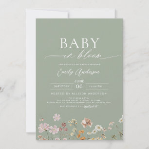 Sage Green Wildflower Baby Shower Invitation