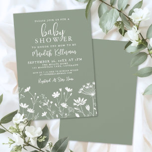 Sage Green Wildflower Baby Shower Invitation