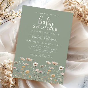 Sage Green Wildflower Baby Shower Invitation