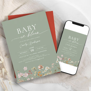 Sage Green Wildflower Baby Shower Invitation