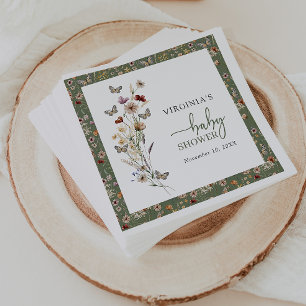 Sage Green Wildflower Baby Shower Napkin