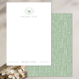 Sage Green Wildflower Baby Shower Thank You Card