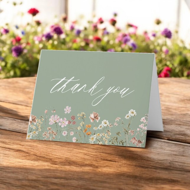 Sage Green Wildflower Baby Shower Thank You Card (Creator Uploaded)