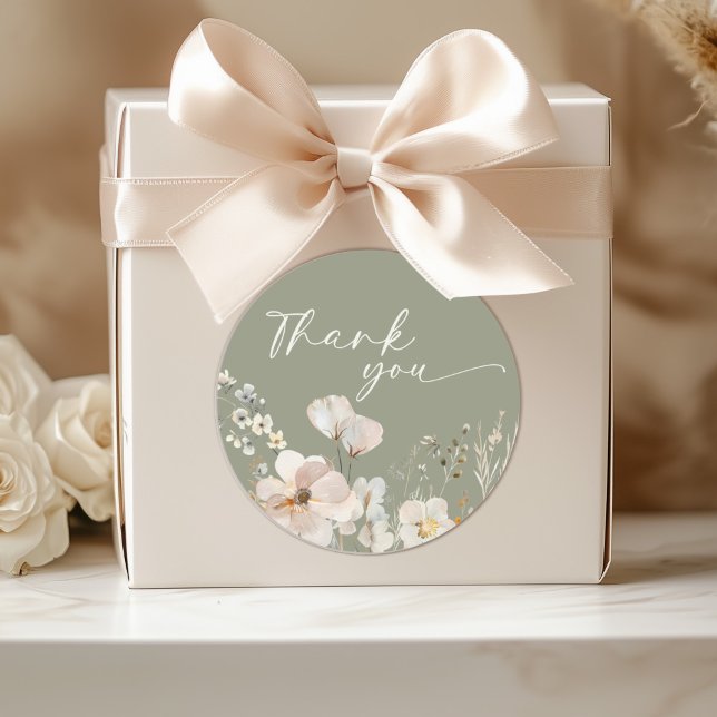 Sage Green Wildflower Baby Shower Thank You Classic Round Sticker (Creator Uploaded)