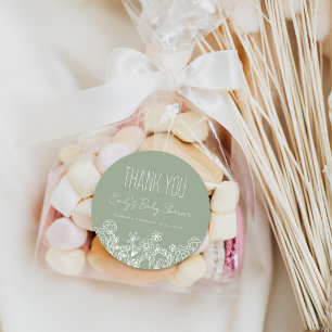 Sage Green Wildflower Baby Shower Thank You Favour Classic Round Sticker