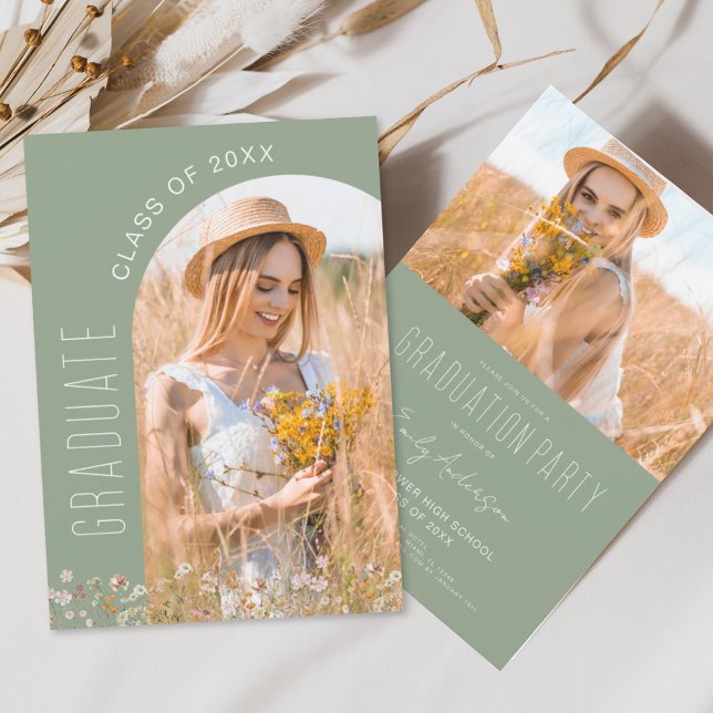 Sage Green Wildflower Bloom Graduation Party  Invitation (Creator Uploaded)
