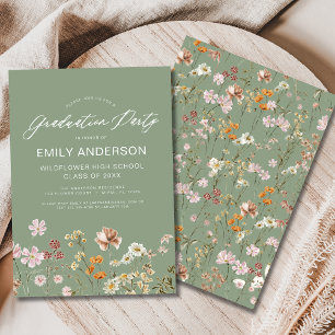 Sage Green Wildflower Bloom Graduation Party Invitation