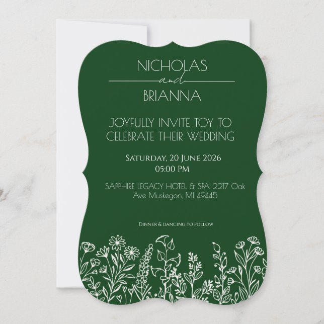 Sage Green Wildflower Bohemian Wedding Invitation (Front)