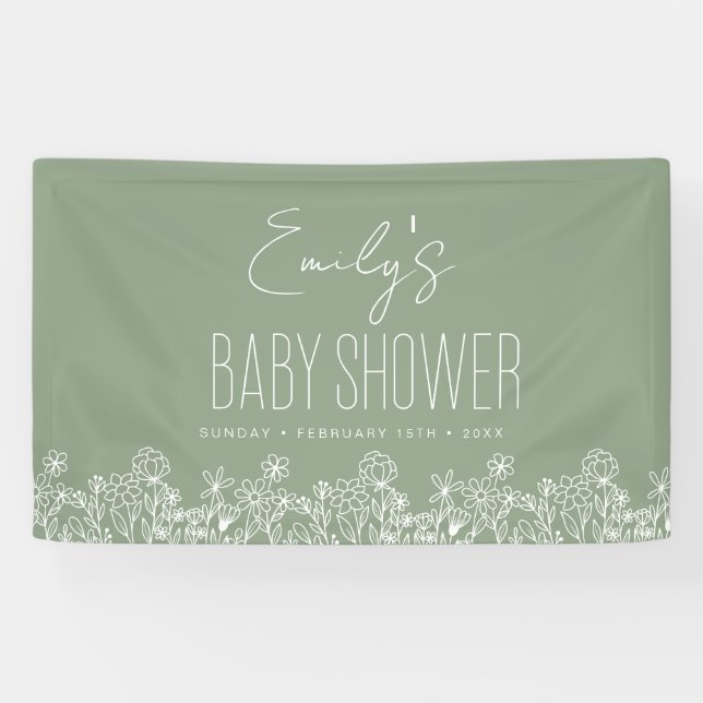 Sage Green Wildflower Boho Baby Shower Banner (Horizontal)