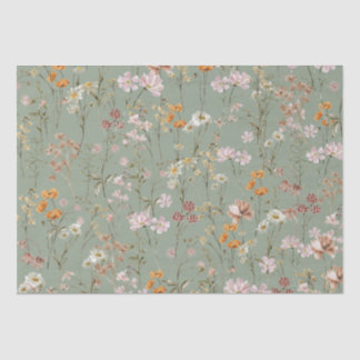 Sage Green Wildflower Boho Bloom Garden Boho Tissue Paper