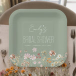Sage Green Wildflower Boho Bridal Shower In Bloom Paper Plate<br><div class="desc">Celebrate your bridal shower with a touch of bohemian beauty with our Wildflower Boho Bridal Shower Napkins. These high-quality plates feature a stunning wildflower design that will add a touch of whimsy and elegance to your special event. The soft, absorbent material is perfect for keeping guests comfortable and clean throughout...</div>