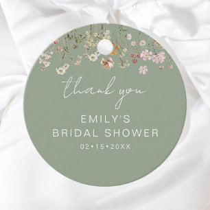 Sage Green Wildflower Boho Bridal Shower Thank You Favour Tags