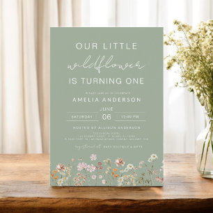 Sage Green Wildflower Boho Chic First Birthday  Invitation