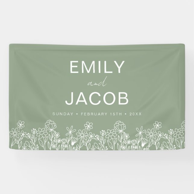 Sage Green Wildflower Boho Wedding In Bloom Banner (Horizontal)