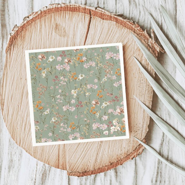 Sage Green Wildflower Boho Wedding In Bloom Garden Napkin (Creator Uploaded)