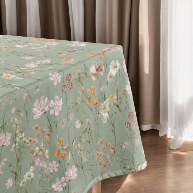 Sage Green Wildflower Boho Wedding In Bloom Garden Tablecloth (Creator Uploaded)