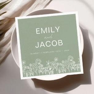 Sage Green Wildflower Boho Wedding In Bloom Napkin