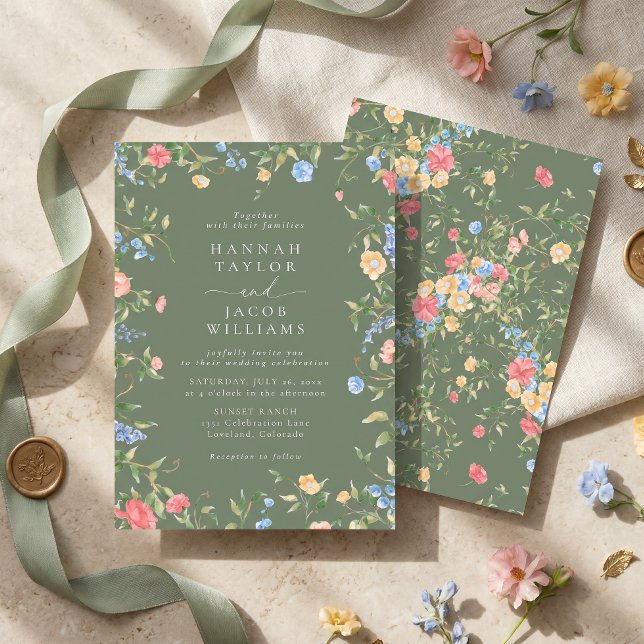 Sage Green Wildflower Boho Wedding Invitation (Creator Uploaded)