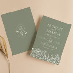 Sage Green Wildflower Boho Wedding Modern Monogram Invitation<br><div class="desc">Sage Green Wildflower Boho Wedding Modern Monogram Invitation. Easily personalise by replacing each info. Make sure to check the preview before adding to cart.</div>