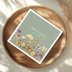 Sage Green Wildflower Boho Wedding Napkins