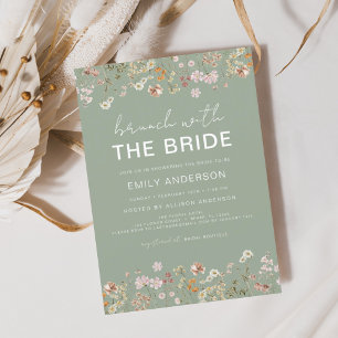 Sage Green Wildflower Bridal Shower Brunch Floral  Invitation