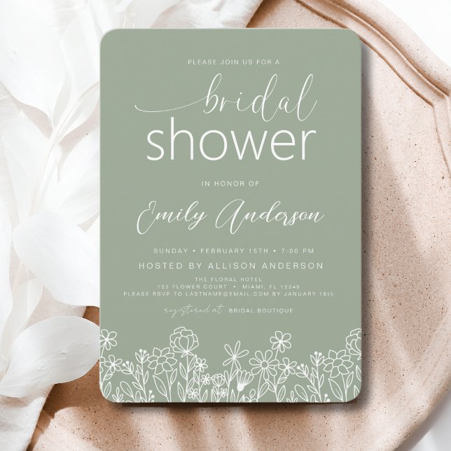 Sage Green Wildflower Bridal Shower Elegant  Invitation (Creator Uploaded)
