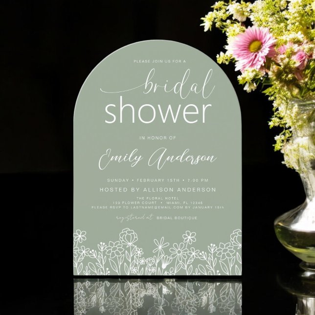 Sage Green Wildflower Bridal Shower Elegant  Invitation (Creator Uploaded)