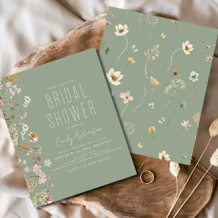 Sage Green Wildflower Bridal Shower Invitation