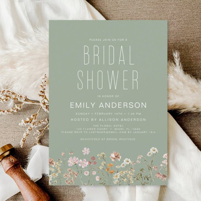 Sage Green Wildflower Bridal Shower Invitation (Creator Uploaded)