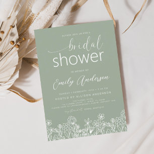 Sage Green Wildflower Bridal Shower Invitation
