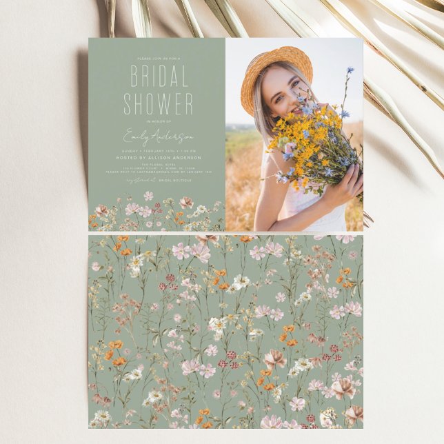 Sage Green Wildflower Bridal Shower Invitation (Creator Uploaded)