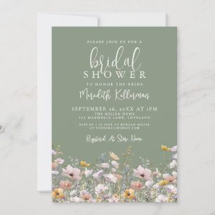 Sage Green Wildflower Bridal Shower Invitation