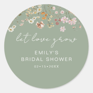 Sage Green Wildflower Bridal Shower Let Love Grow Classic Round Sticker
