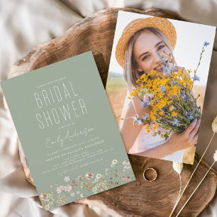 Sage Green Wildflower Bridal Shower Photo Invitation