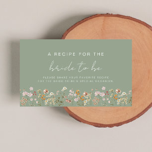 Sage Green Wildflower Bridal Shower Recipe Share Enclosure Card