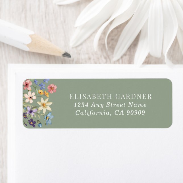 Sage Green Wildflower Bridal Shower Return Address (Insitu)