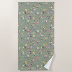 Sage Green Wildflower & Butterfly Beach Towel