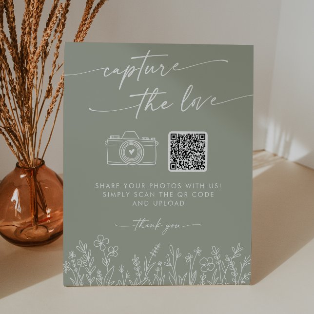 Sage Green Wildflower Capture the Love Wedding Pedestal Sign (Creator Uploaded)