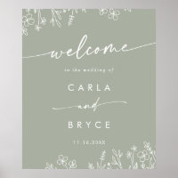 Sage Green Wildflower DIY Wedding Welcome Sign