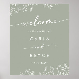 Sage Green Wildflower DIY Wedding Welcome Sign