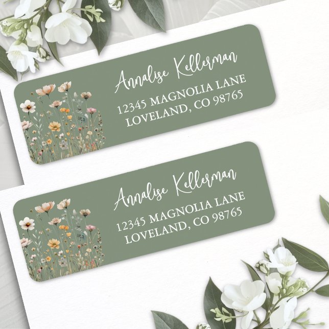 Sage Green Wildflower Floral Return Address (Sage Green Wildflower Floral Return Address Label )