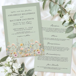 Sage Green Wildflower Floral Wedding All In One Invitation