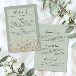 Sage Green Wildflower Floral Wedding Details Enclosure Card