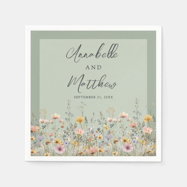 Sage Green Wildflower Floral Wedding Napkin (Front)