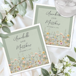 Sage Green Wildflower Floral Wedding Napkin